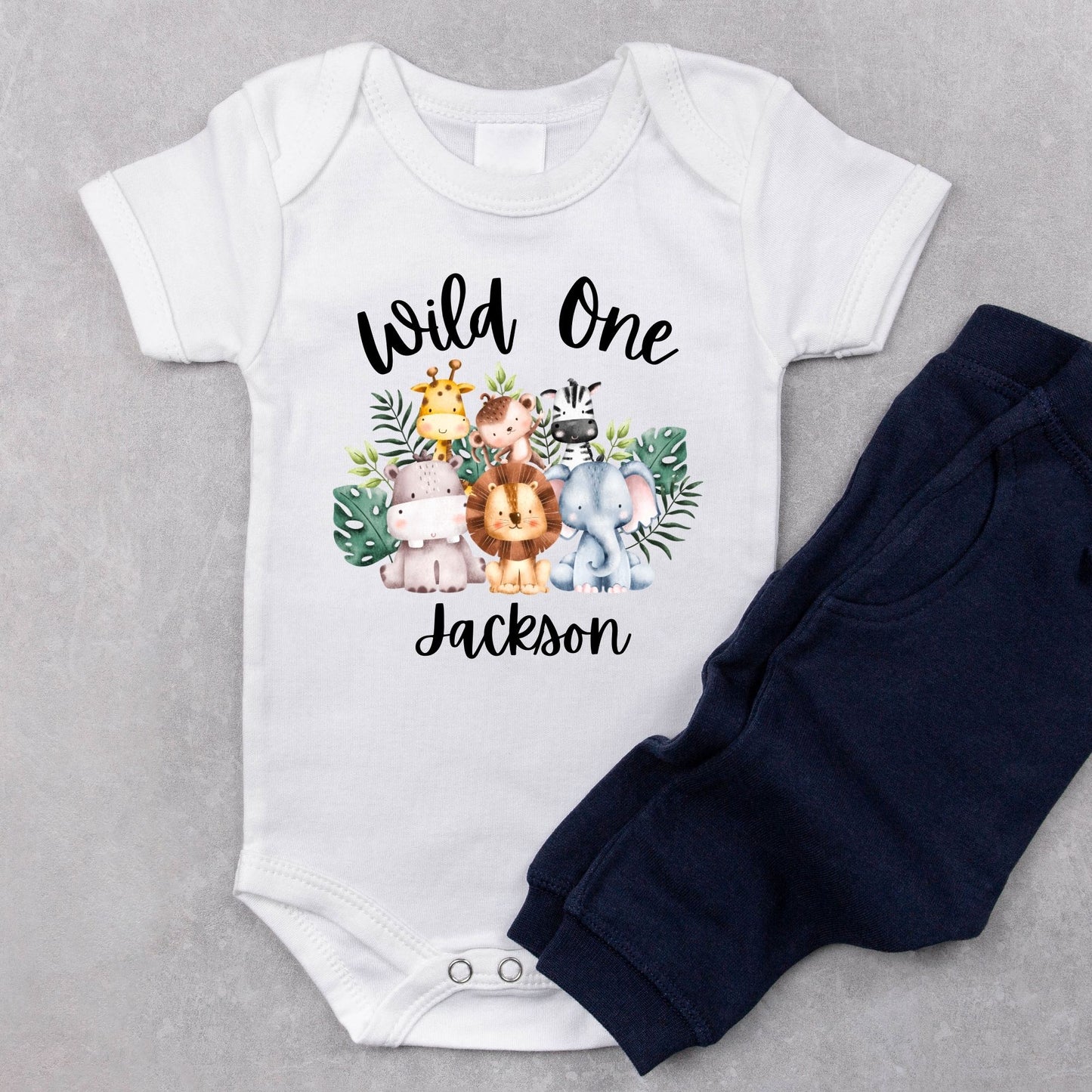 Personalized "Wild One - Safari" Birthday Baby Romper / Baby Tees