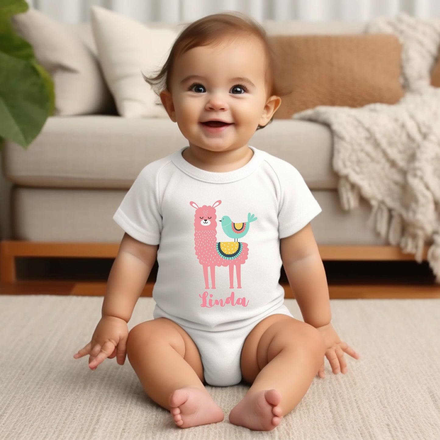 Personalized Name Llama Baby Romper