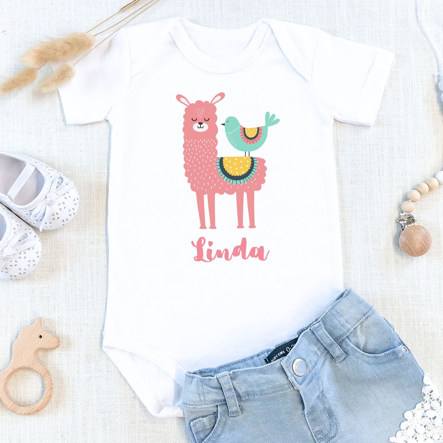 Personalized Name Llama Baby Romper