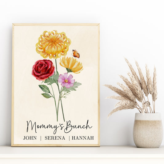 A3 Personalized Birth Flower Poster - Mother's Day Gift for Mom