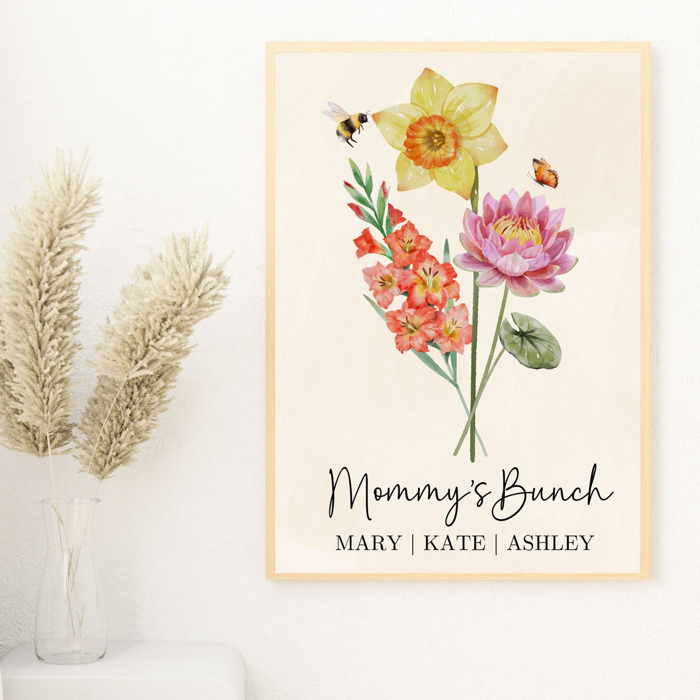A3 Personalized Birth Flower Poster - Mother's Day Gift for Mom