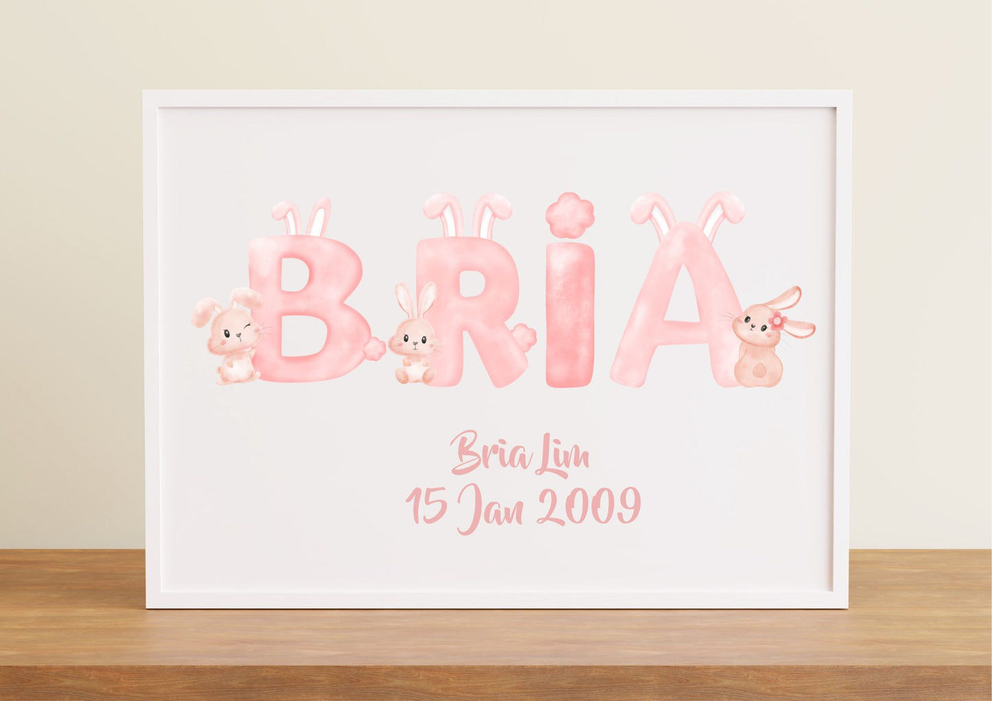 Pesonalized Name Newborn Room Decor Poster - Baby Bunnies