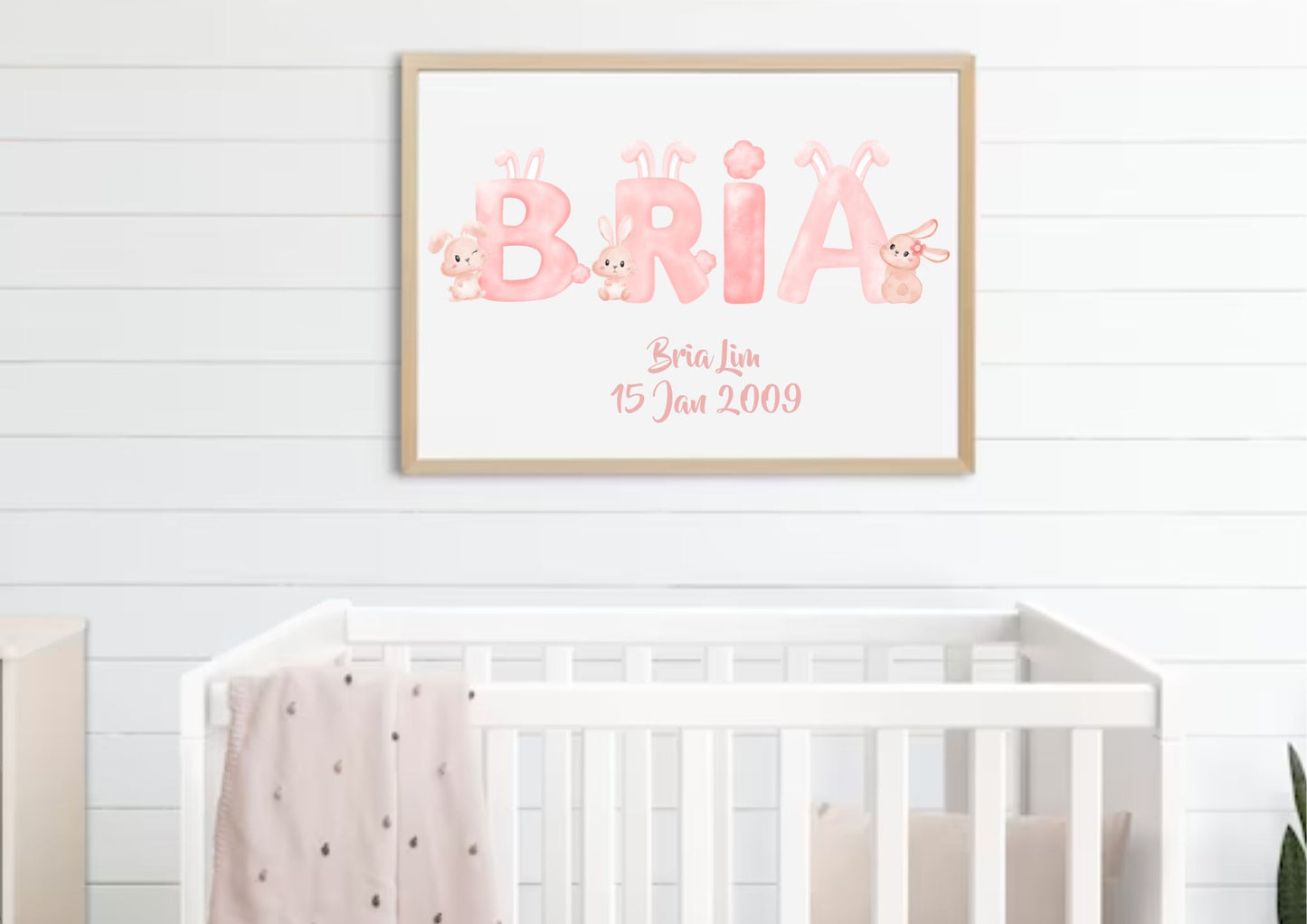 Pesonalized Name Newborn Room Decor Poster - Baby Bunnies