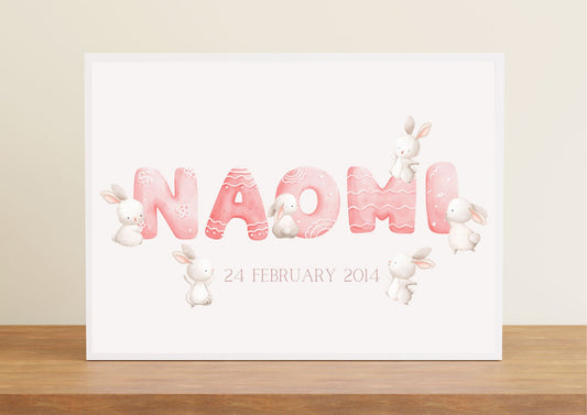 Personalised Name Bunny Nursery Poster