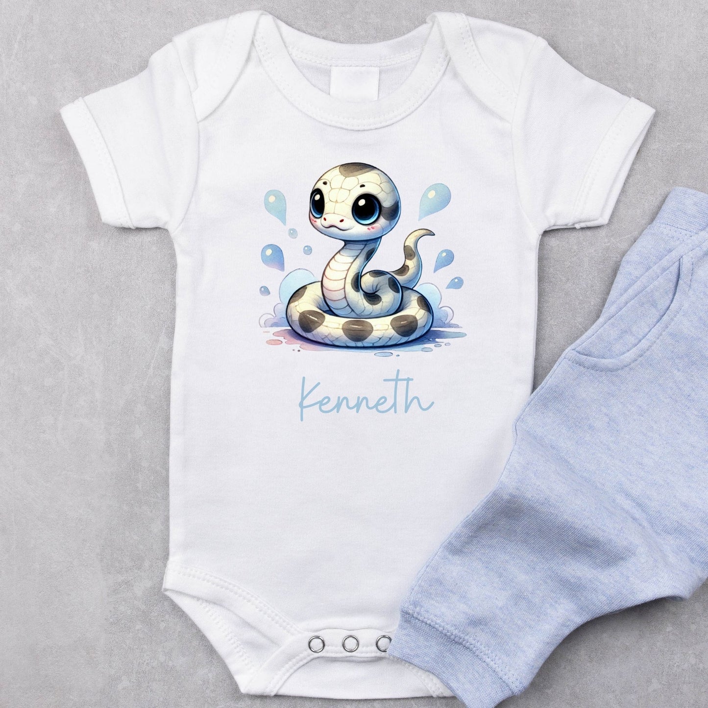 Snake in A Puddle: Personalized Snake Baby Romper