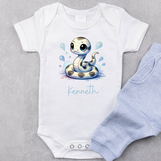 Snake in A Puddle: Personalized Snake Baby Romper