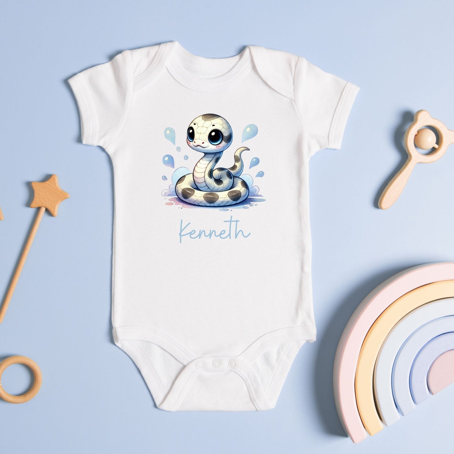Snake in A Puddle: Personalized Snake Baby Romper