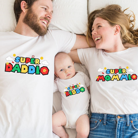 Super Mario Squad Matching Family Shirts & Baby Romper Set