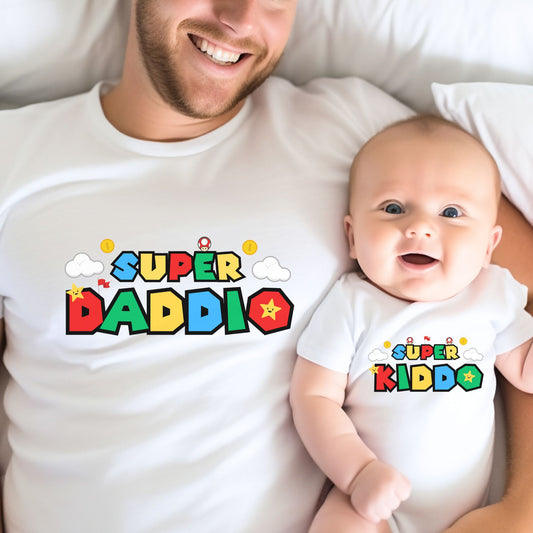 Super Daddio & Super Kiddo Matching Dad and Baby Outfits