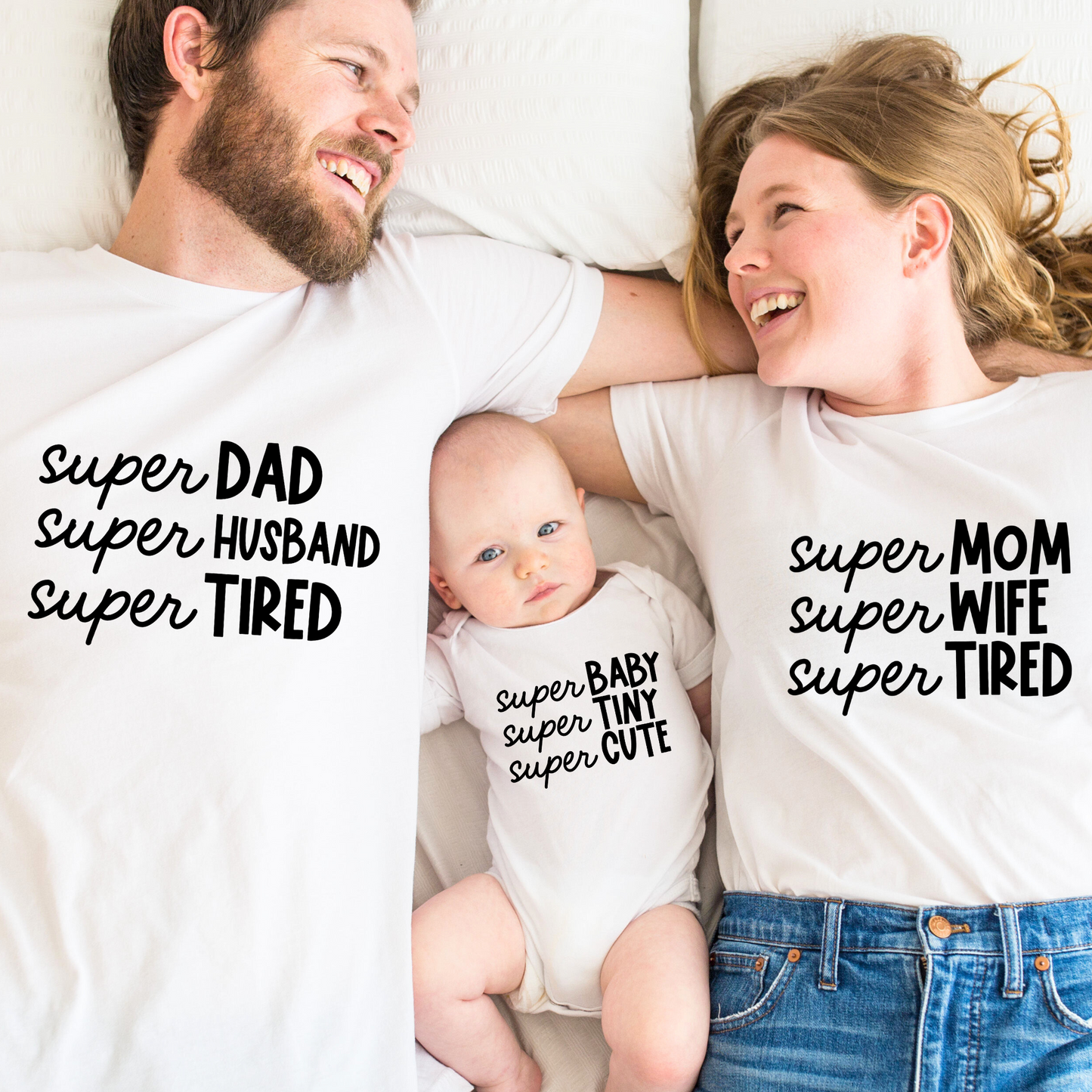Super Family Matching T-Shirts & Baby Romper Set