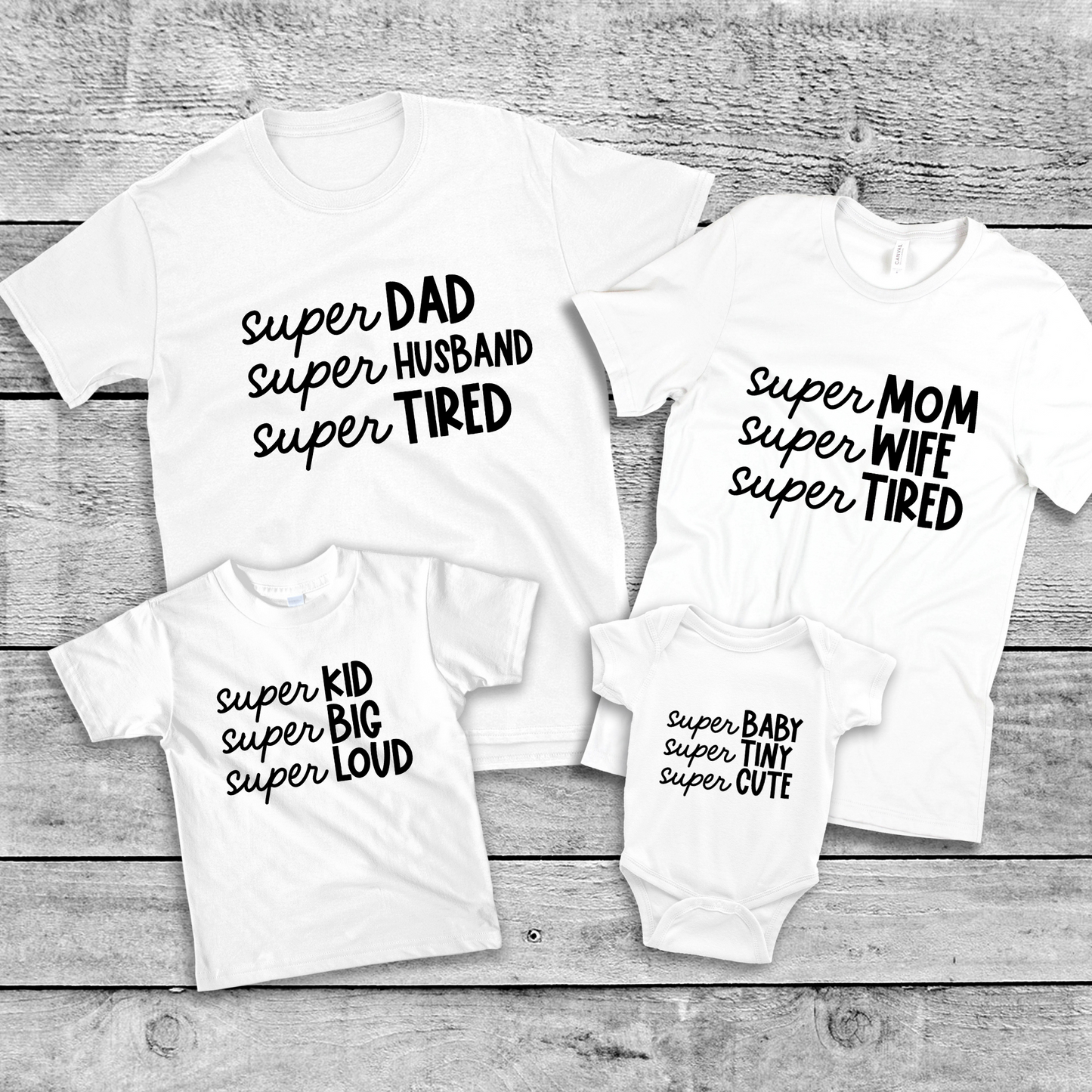 Super Family Matching T-Shirts & Baby Romper Set
