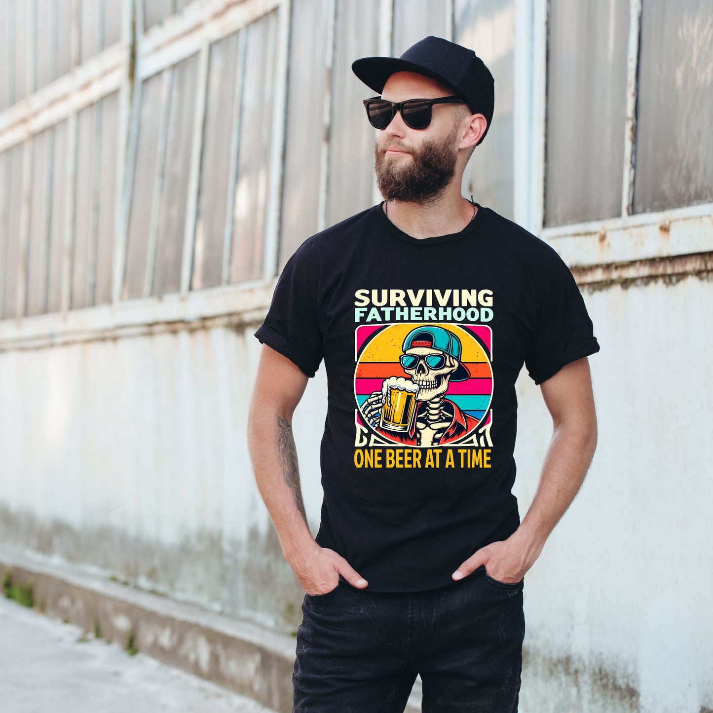 "Surviving Fatherhood One Beer at a Time" - Funny Dad T-Shirt