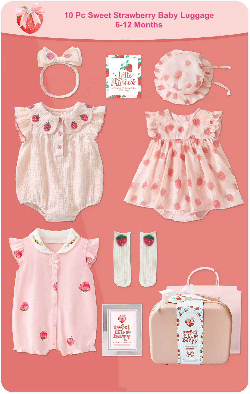 10 Pc Sweet Strawberry Baby Luggage - Best Baby Gift Singapore (6-12 Months)