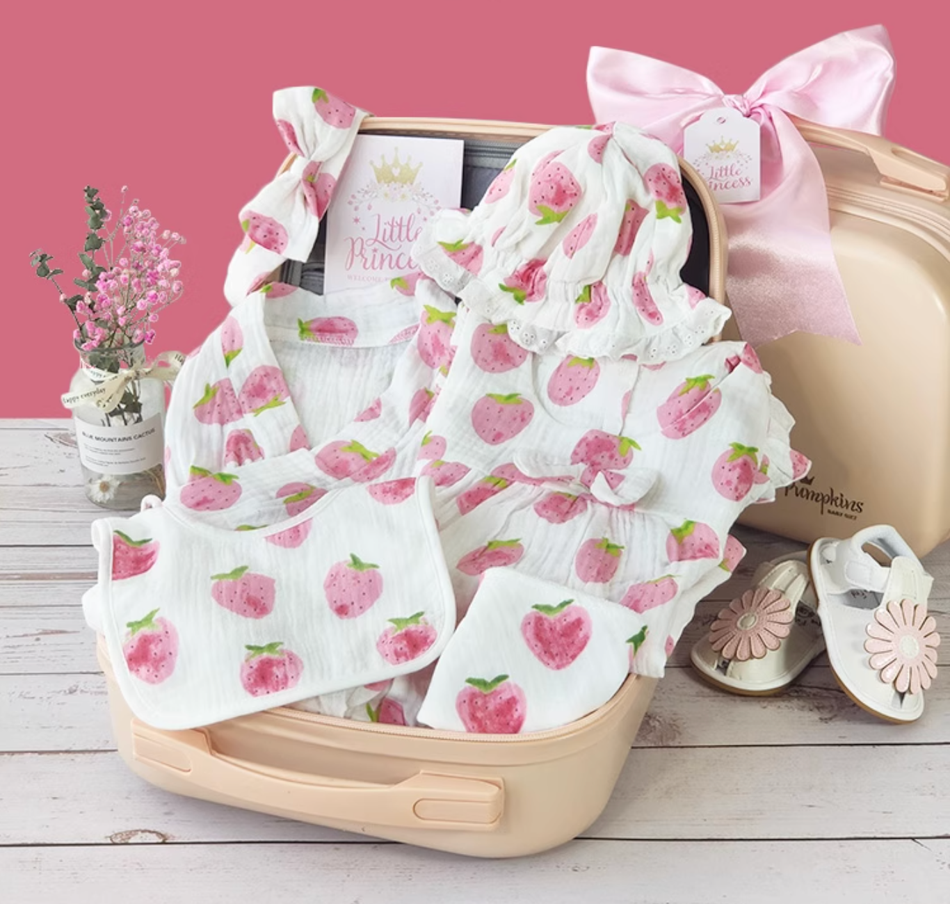 10 Pc Sweet Strawberry Baby Girl Gift Set 6-12 Months