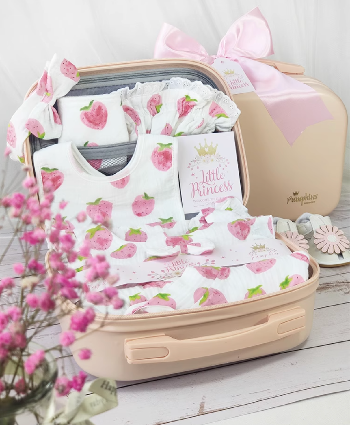 10 Pc Sweet Strawberry Baby Girl Gift Set 6-12 Months