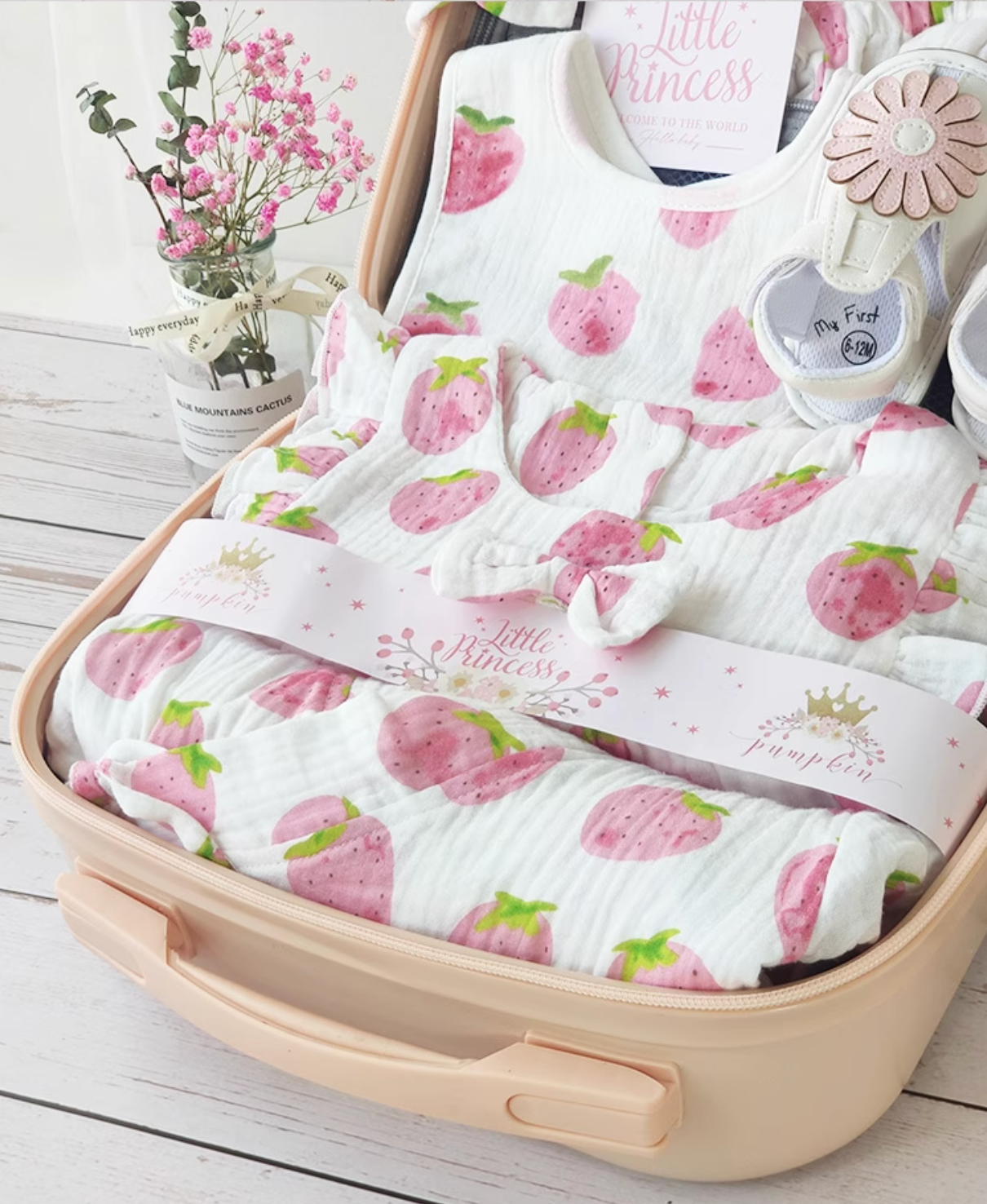 10 Pc Sweet Strawberry Baby Girl Gift Set 6-12 Months