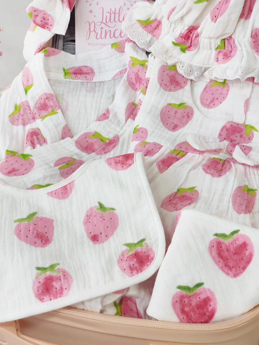 10 Pc Sweet Strawberry Baby Girl Gift Set 6-12 Months
