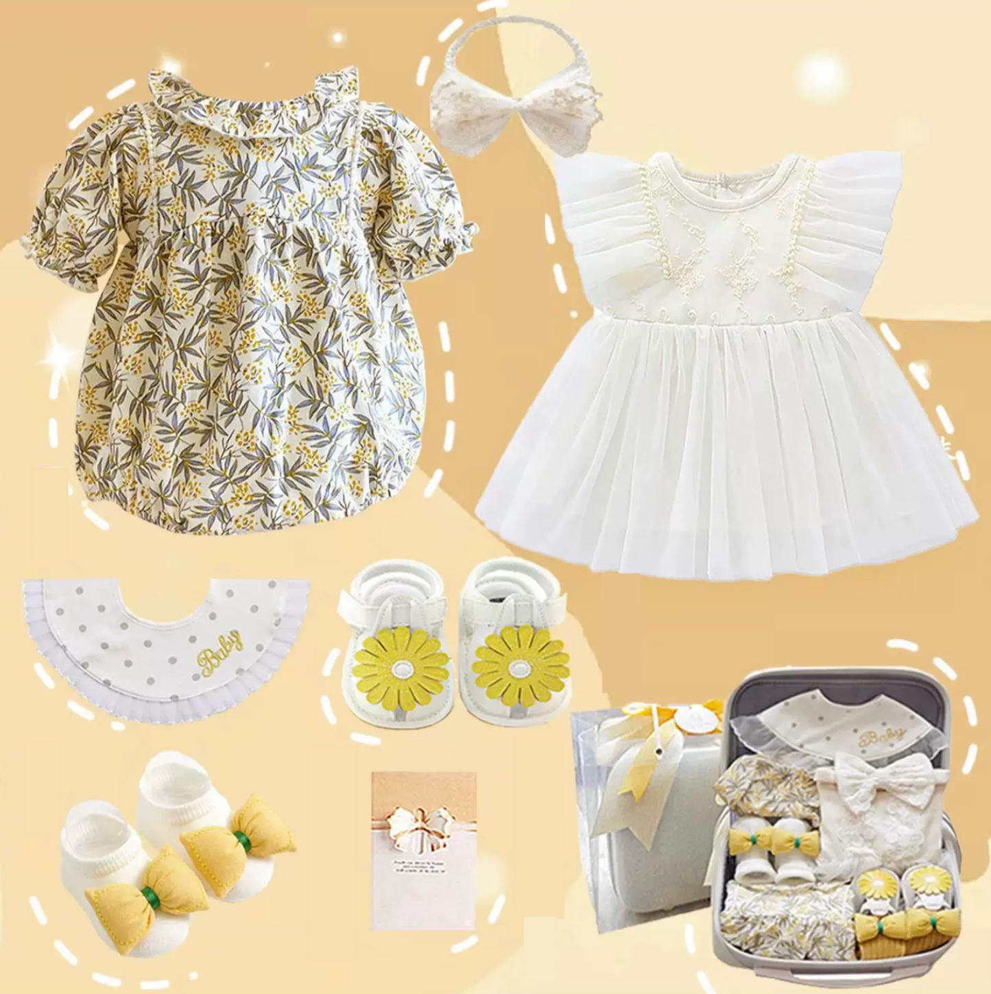 Sweet Yellow Baby Girl Luggage Birthday Gift Set 12-18 months