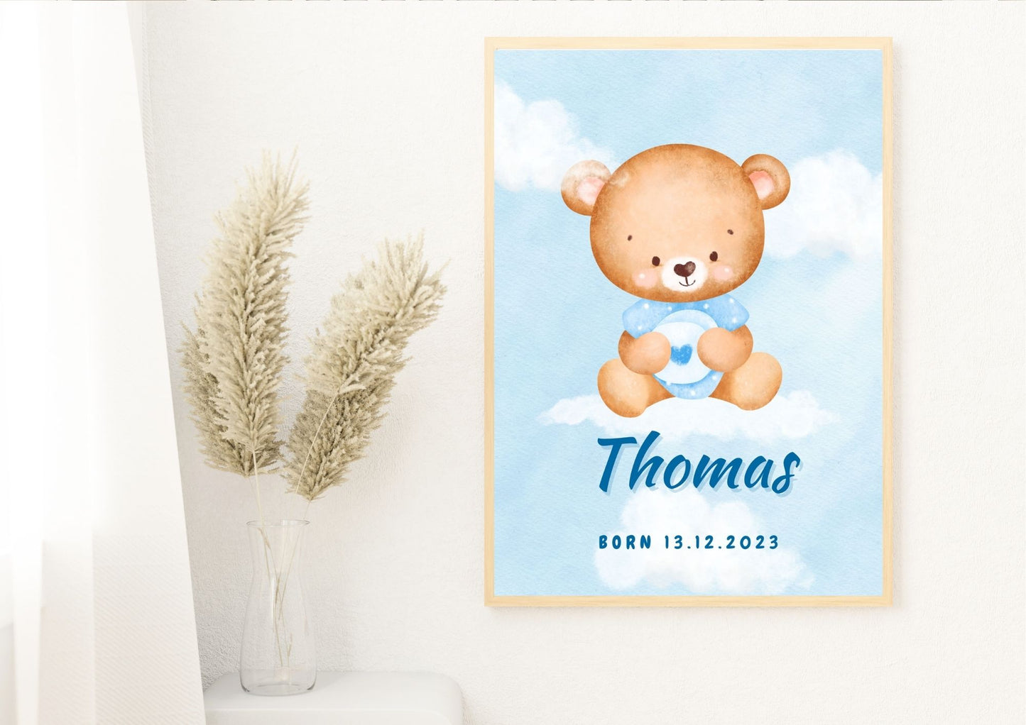 Teddy's Sky Adventure Personalized Baby Nursery Poster
