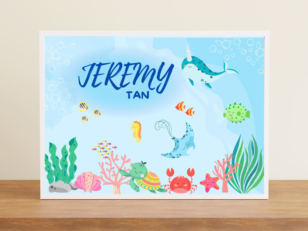 Customized Baby Name Wall Decor Poster - Underwater World