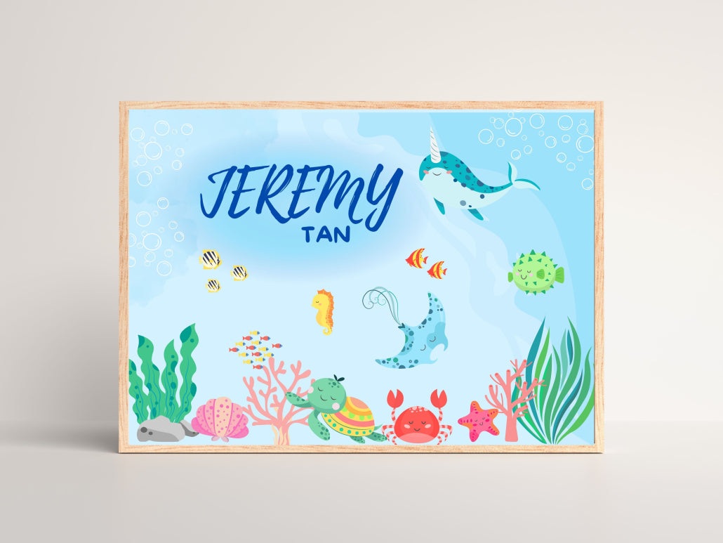 Customized Baby Name Wall Decor Poster - Underwater World