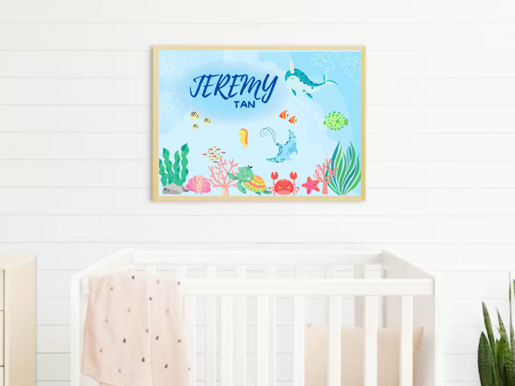 Customized Baby Name Wall Decor Poster - Underwater World