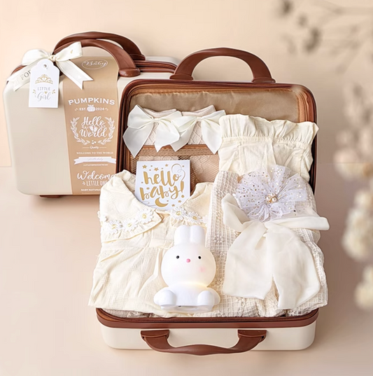 9 Pc Vanilla Cloud Baby Girl Luggage Gift Set 3-6 Months