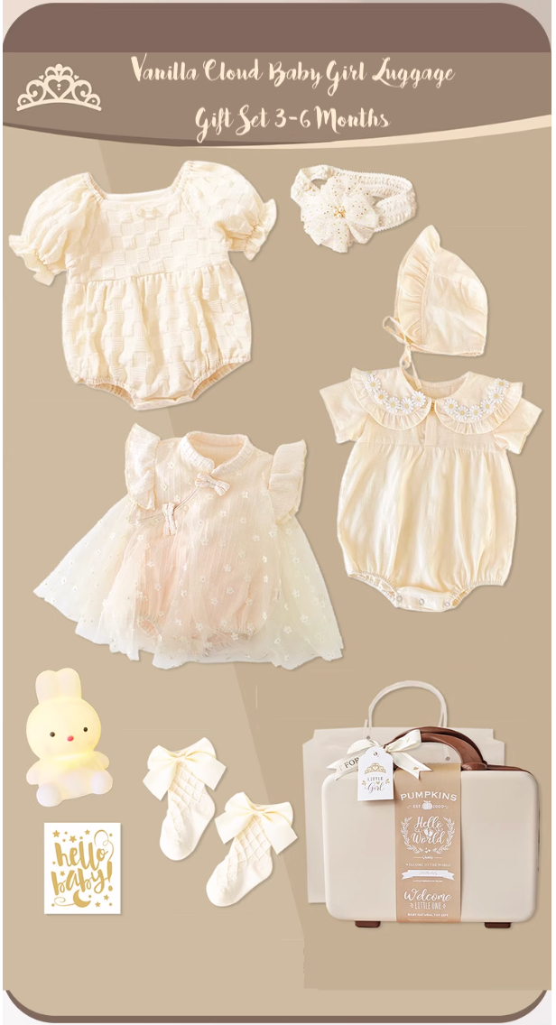 9 Pc Vanilla Cloud Baby Girl Luggage Gift Set 3-6 Months