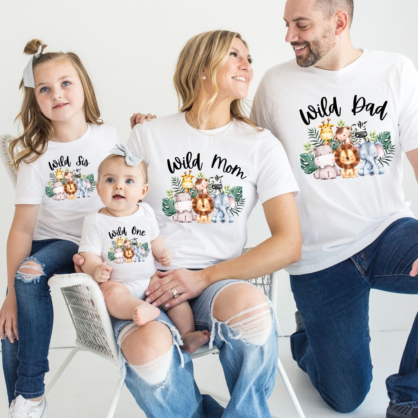 Wild One Matching Family Shirts & Baby Romper Set