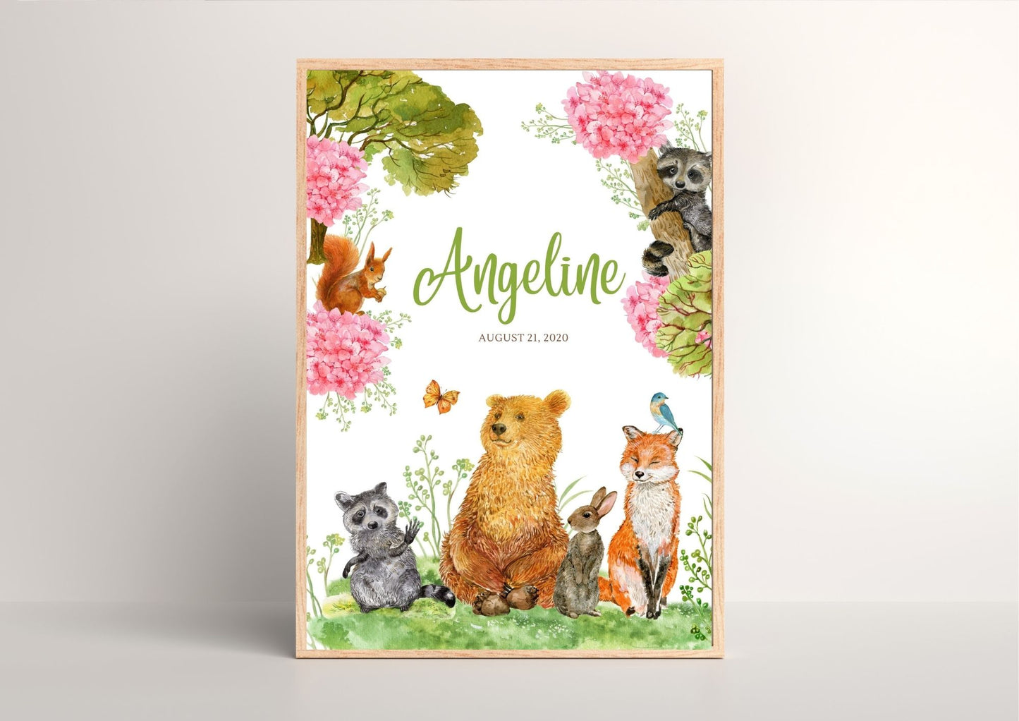 Woodland Friends Customised Baby Name Nursery Poster