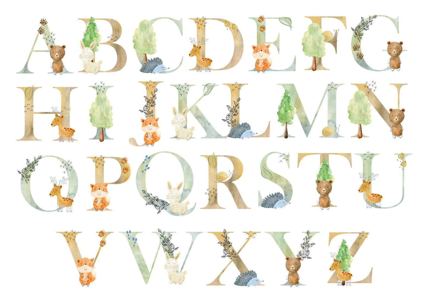 Woodland Animals Custom Name Nursery Poster