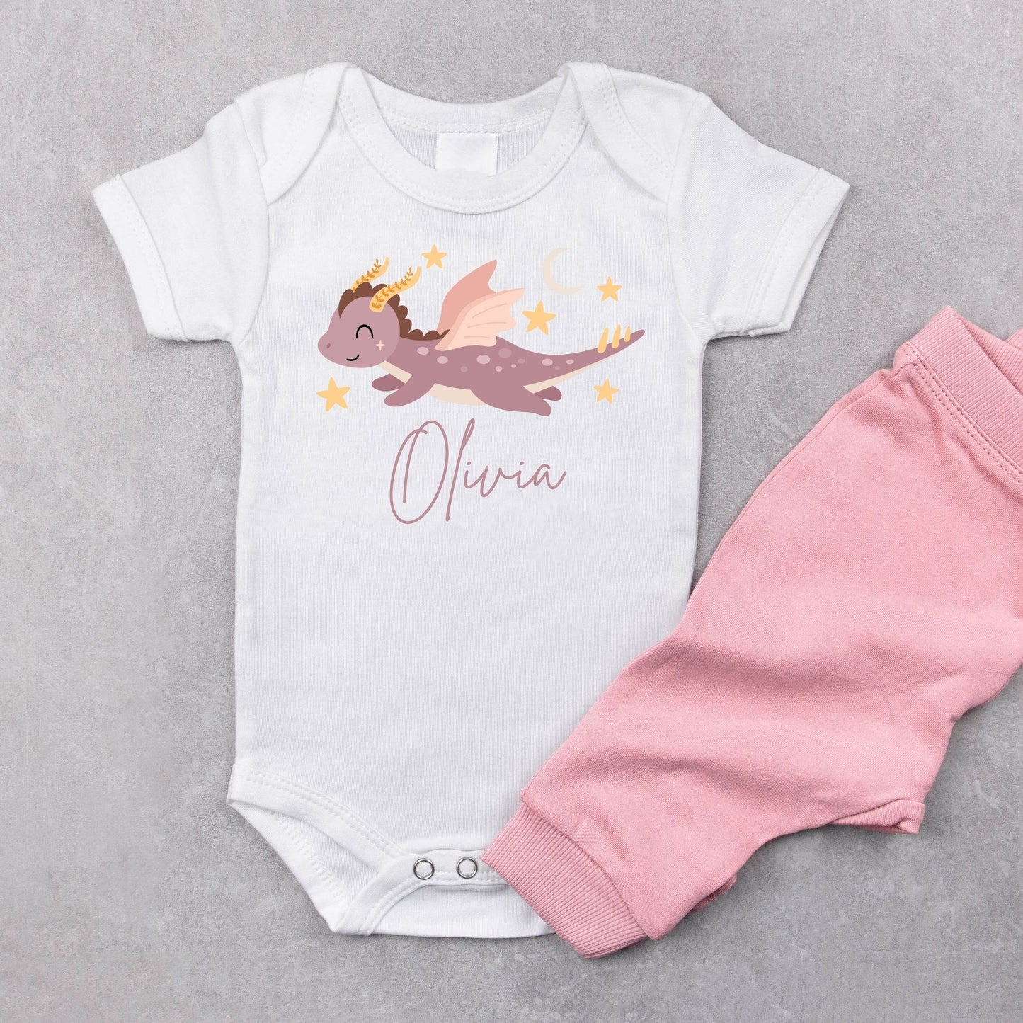 Customised Name Baby Girl Dragon Onesie