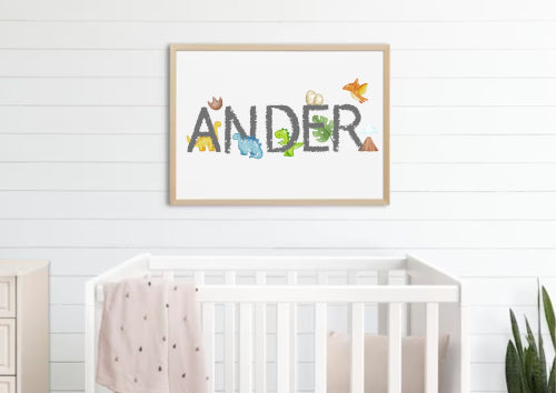 Dino Custom Name Baby Poster - Nursery Wall Decor