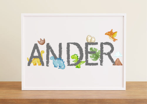 Dino Custom Name Baby Poster - Nursery Wall Decor