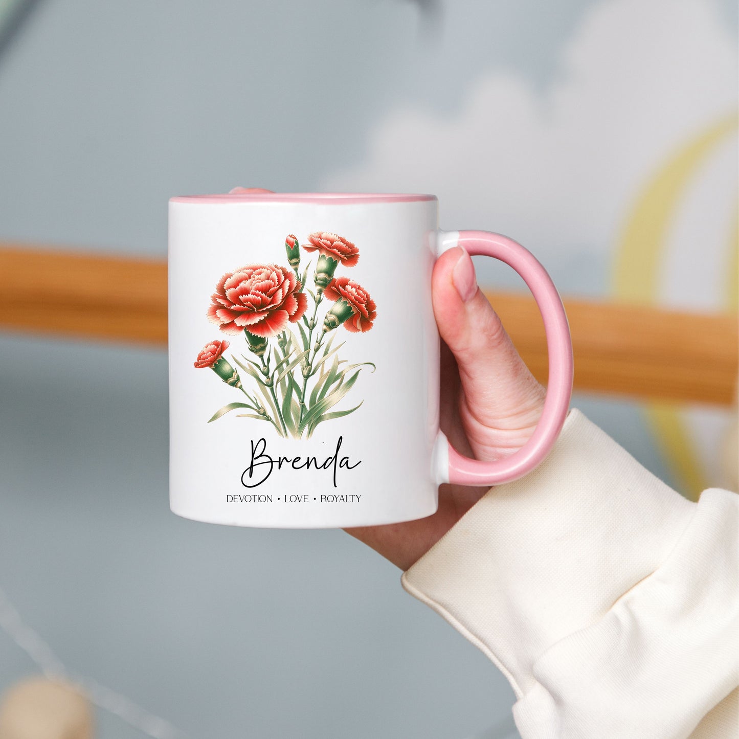 Personalized Birth Flower Virtue Mug - Gift for Mom