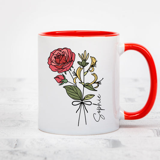 Personalized Birth Flower Name Mug - Mom Gift