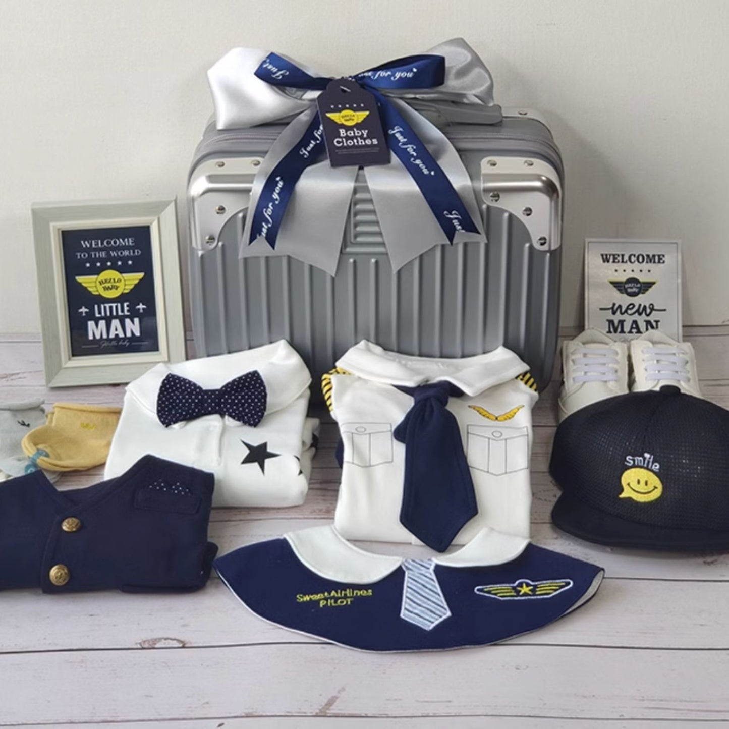 12 pc Handsome Pilot Boy Baby Gift Luggage Set 3-6 Months