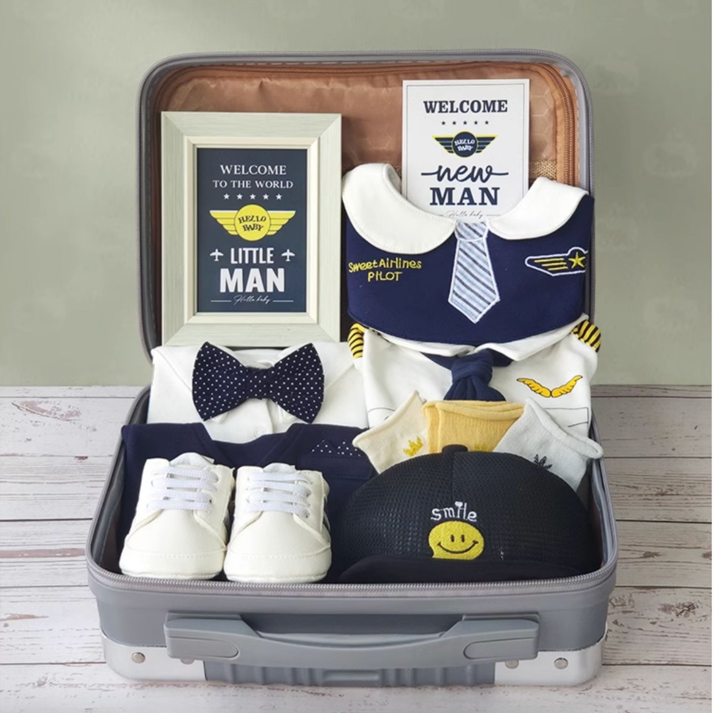 12 pc Handsome Pilot Boy Baby Gift Luggage Set 3-6 Months