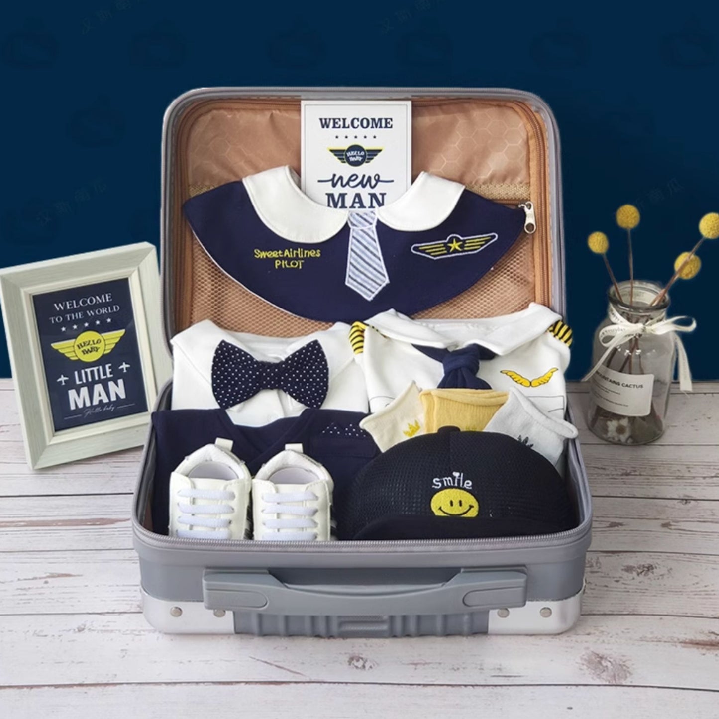 12 pc Handsome Pilot Boy Baby Gift Luggage Set 3-6 Months