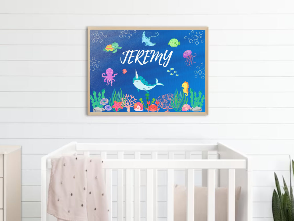 Sea Animals Nursery Wall Decor with Custom Name