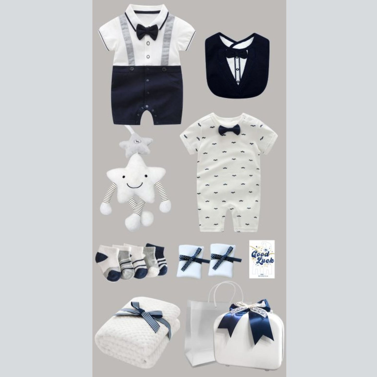 White Handsome Boy Baby Gift Luggage Set 3-6 Months